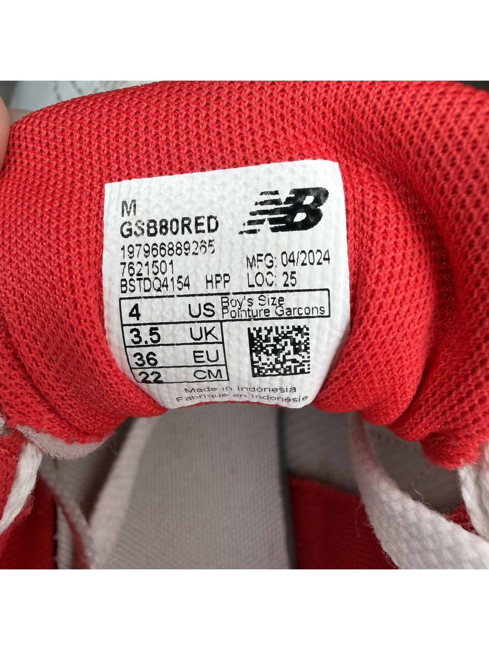 New Balance BB80 v1 Big Kids’ Lace-Up Sneakers, White/True Red Youth Sz 4 - Picture 9 of 9